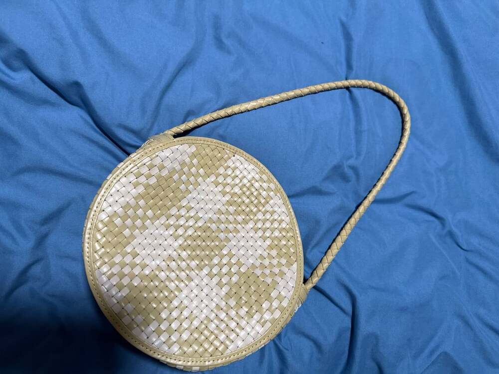 Bembien Audrey Sage Check Woven Leather Round Shoulder Bag